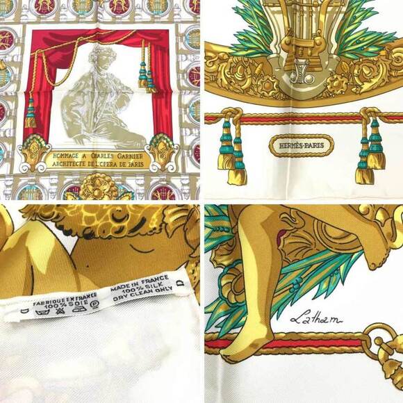 HERMES Silk Carre 90 Scarf Muffler HOMMAGE A CHARLES GARNIER White - Picture 3 of 3